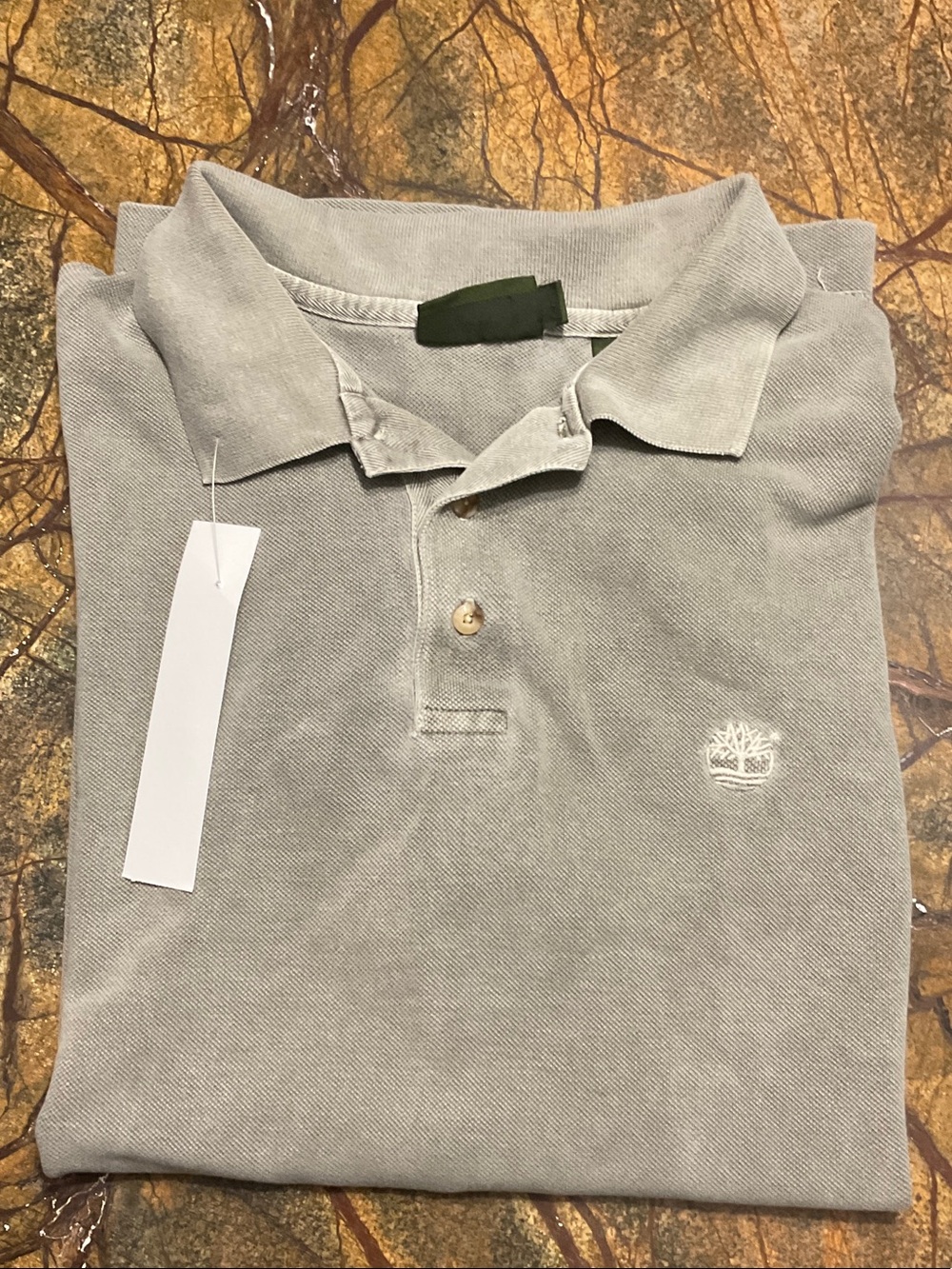 Timberland Men's Pale Gray Polo with White Tree Logo